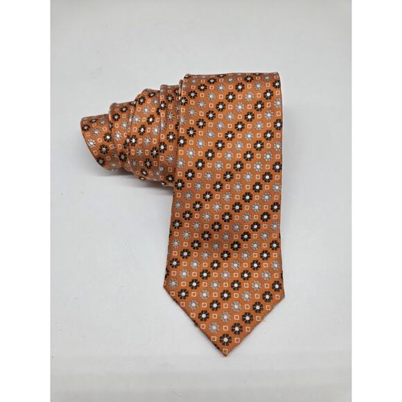 Pronto Uomo Couture Orange Black Grey 100% Silk Tie - Picture 1 of 2